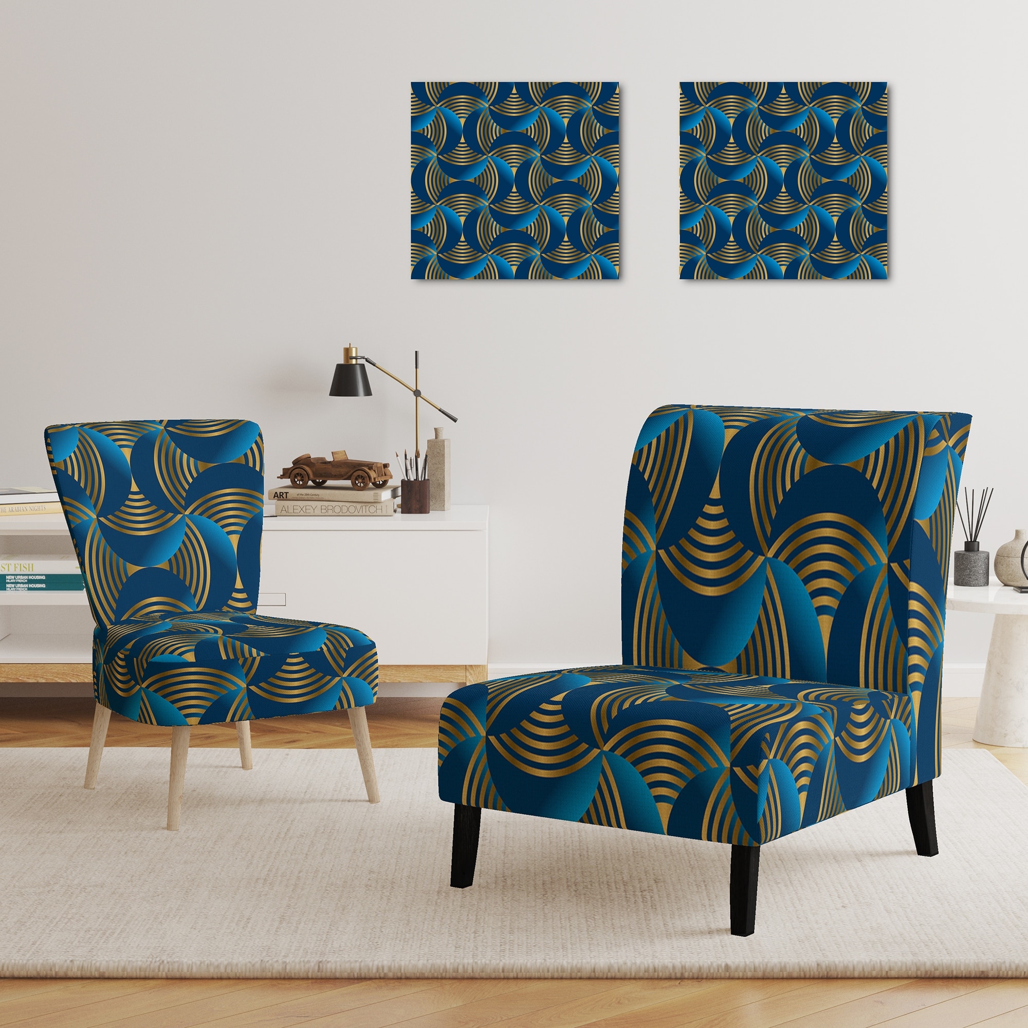 Designart "Geometric Abstract Waves In Gold And Marine Blue" - Picture 10 of 20