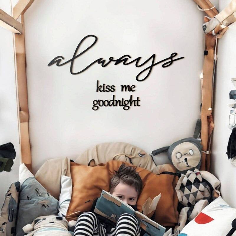 Always Kiss Me Goodnight Metal Wall Art - Romantic Bedroom Decor