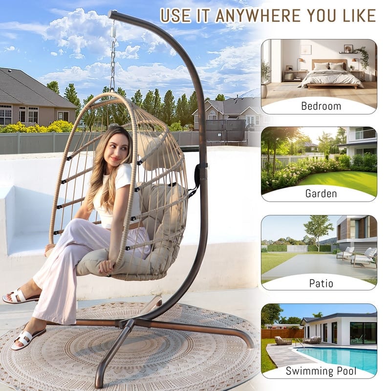 FINCATI Outdoor Oversized Luxury Hanging Egg Chair with Stand, 350 lbs Indoor Egg Swing Chair with Stand, Egg Chair Outdoor