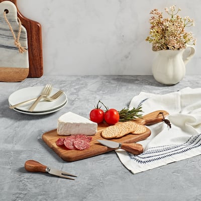 Tabletops Gallery 3-piece Acacia Wood Serving Board with Cheese Knives