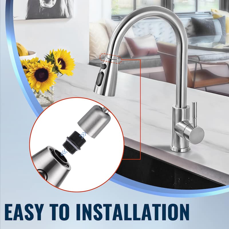 WOWOW Modern Kitchen Faucets Head with 3-Spray Modes and 9 Adapters