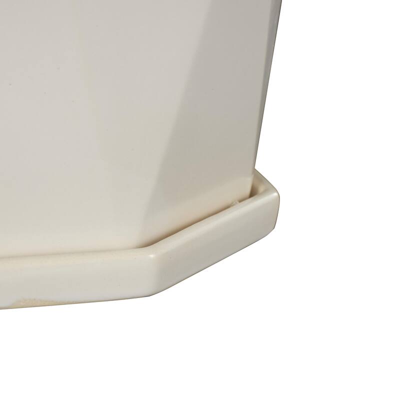 Black or White Ceramic Patterned Geometric Indoor Outdoor Planter with Attached Saucer (Set of 3)