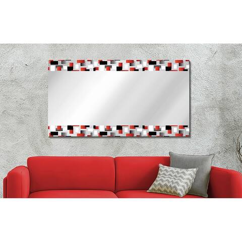 Black and Red Checker Double Boarded Decorative Floating Frameless Designer Wall Mirror