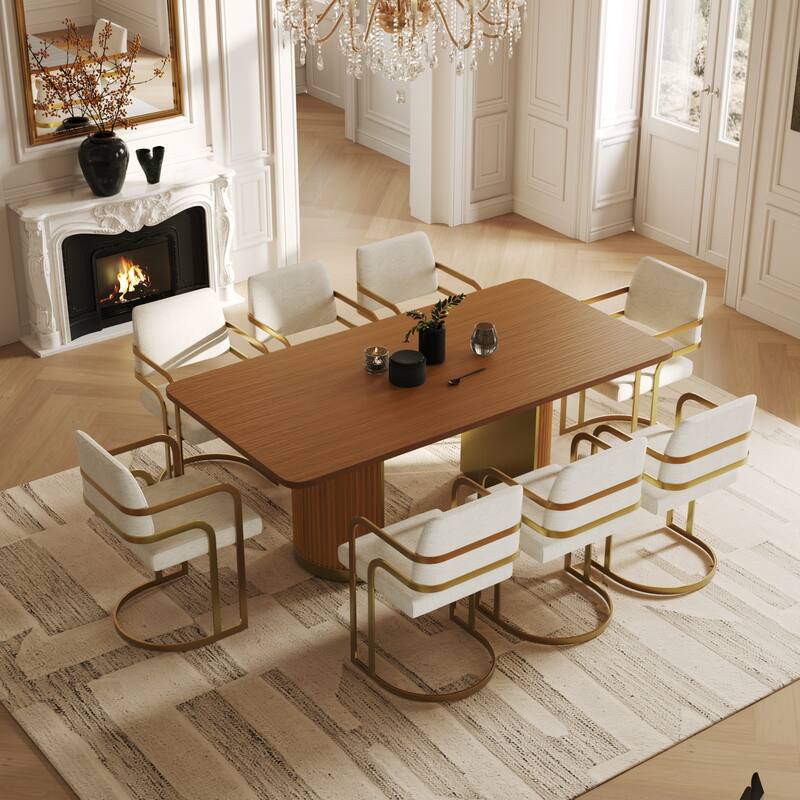 Mid Century Modern Solid Wood Dining Table with Double Pedestal Base