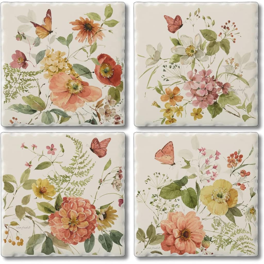 Nature's Blessings 4 Pack Multi-Image Absorbent Stone Coasters with Protective Cork Backing Manufactured in The USA 4"