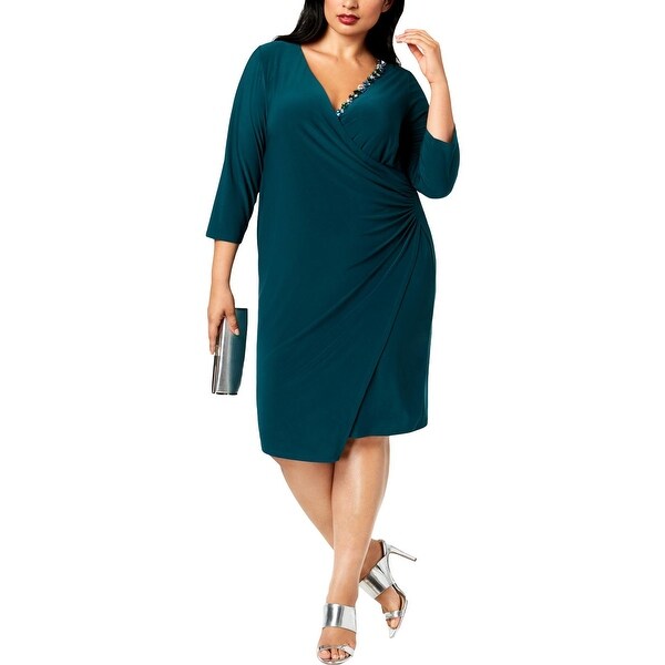 MSK Women Womens Plus Cocktail Dress Embellished 3/4 Sleeves