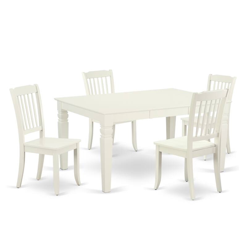 East West Furniture Kitchen Table Set- a Dining Table and Solid Wood Seat Chairs, Linen White(Pieces Options)