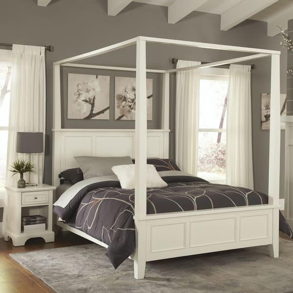 slide 2 of 4, Naples Queen Canopy Bed and Night Stand by Homestyles White - Queen - 2 Piece