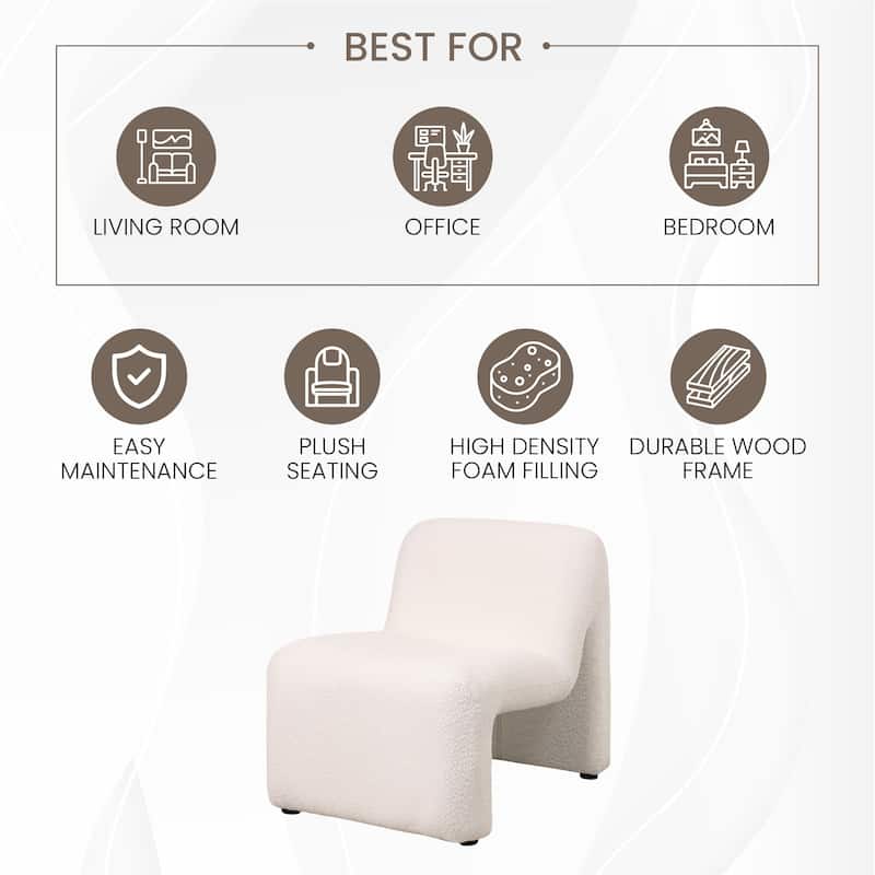 KLYX Modern Armless Accent Chair in Velvet or Boucle Upholstery with Plush Foam Cushioning for Home Office, Living Rooms and Bed