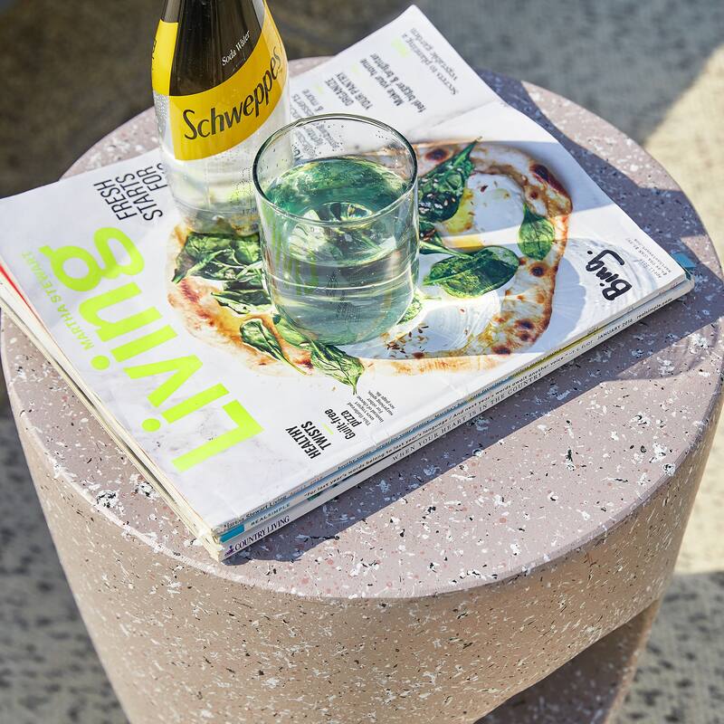Glitzhome 18"H MGO Faux Concrete Plant Stand Accent Table Garden Stool