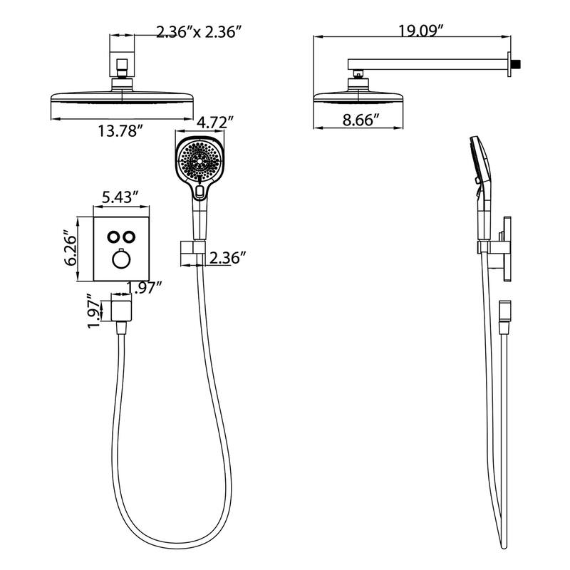 Matte Black shower heads Two-way thermostatic shower system