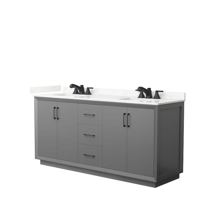 Strada 72-inch Double Vanity, Quartz Top - Dark Gray, Black Trim, Giotto Quartz Top