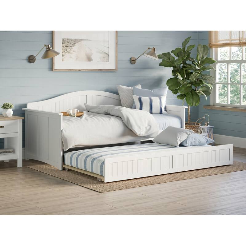 Nantucket Twin Wood Daybed with Twin Size Trundle - White