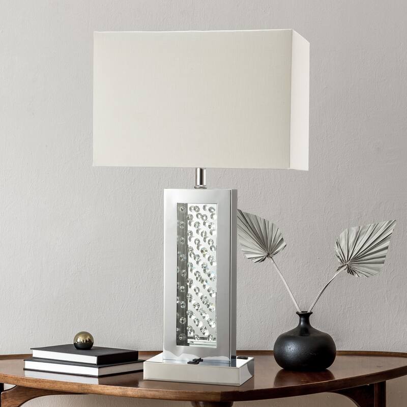 Ardair Contemporary Metal On-Off Line Switch Table Lamp with USB by Furniture of America - Chrome