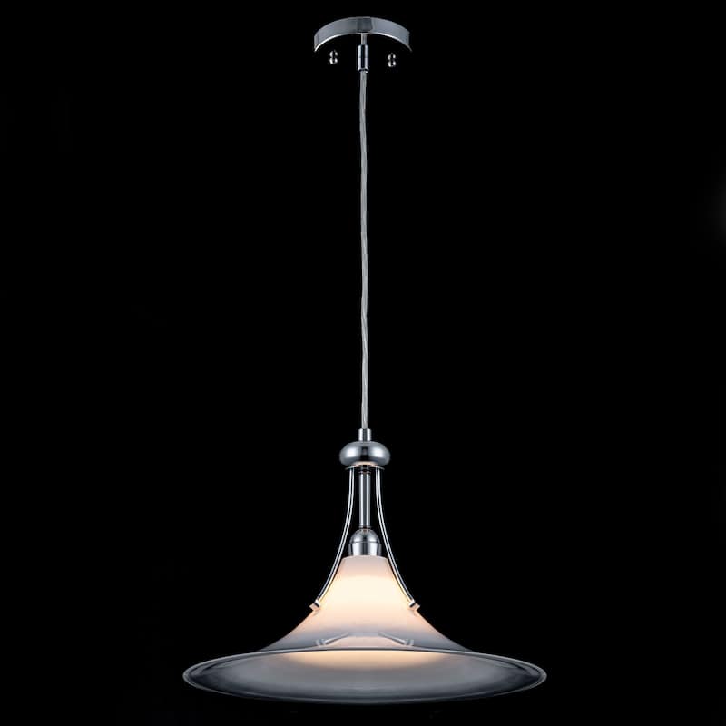 Chrome Trumpet Clear Glass Pendant Light Modern Hanging Fixture - Dia.15.55-in