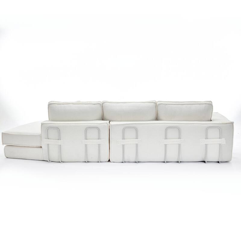 133" Lamb Velvet Convertible Sleeper Sofa with 7 Pillows (3 Back + 4 Throw), Foldable Gaming Bed Design