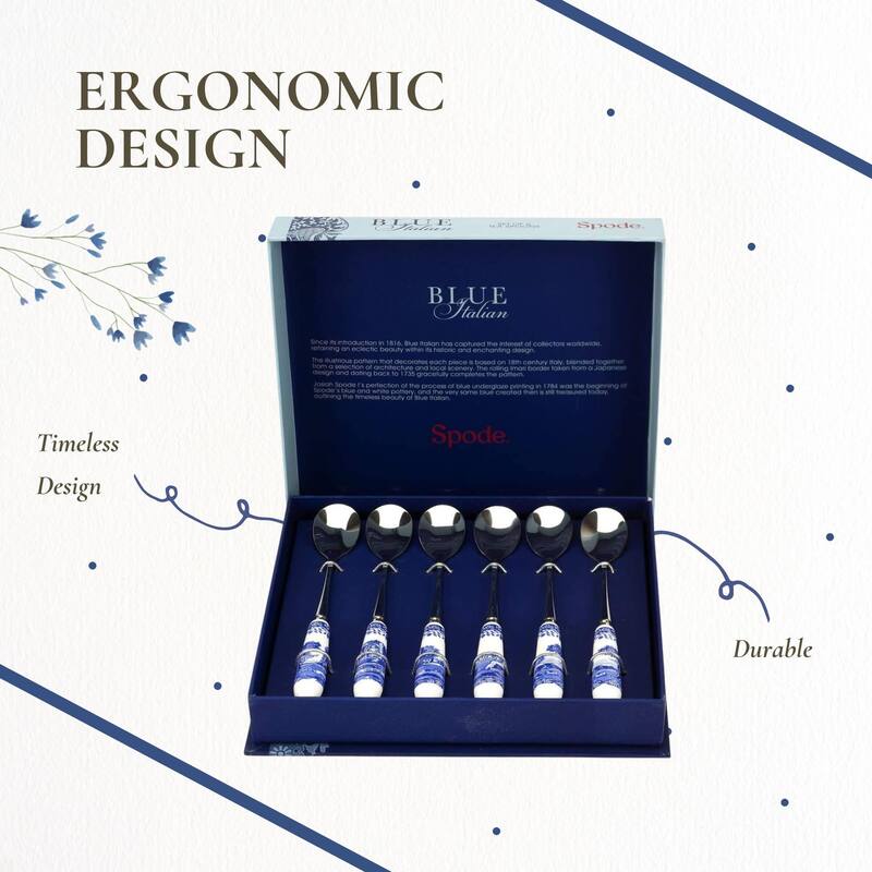 Spode Blue Italian Set of 6 Teaspoons - 6 inch