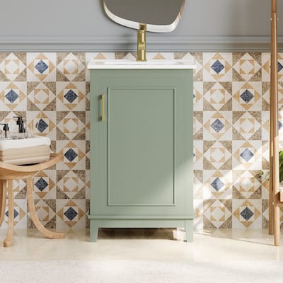 20 Inch Modern Small Bathroom Vanity Cabinet With Ceramic Basin,Ample Storage,1 Soft Close Doo