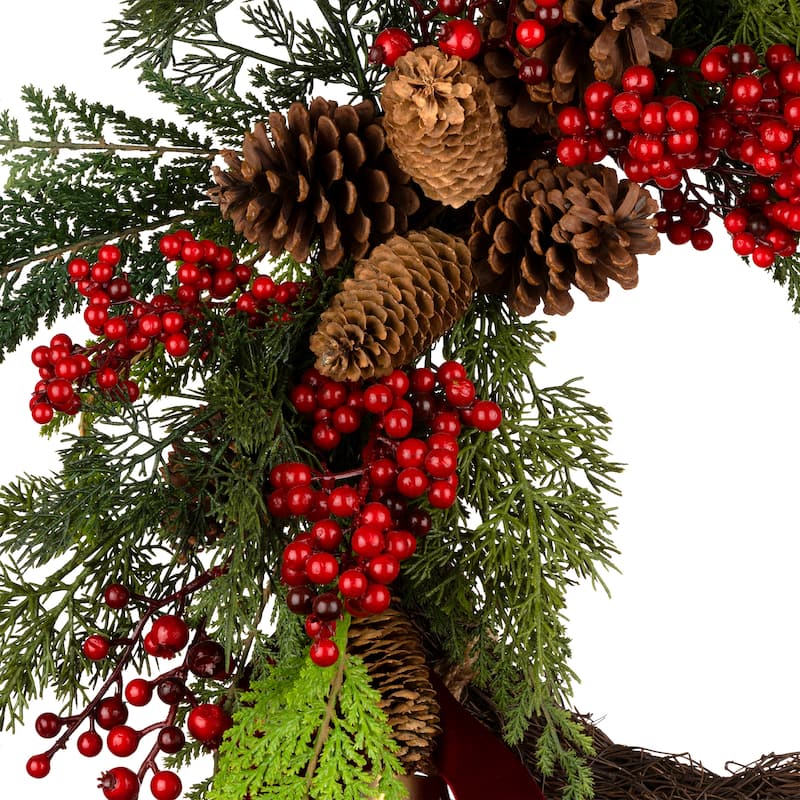 National Tree Company 2 ft. Artificial Christmas Joy Half Wreath with Red Berries and Chimes - 2 ft