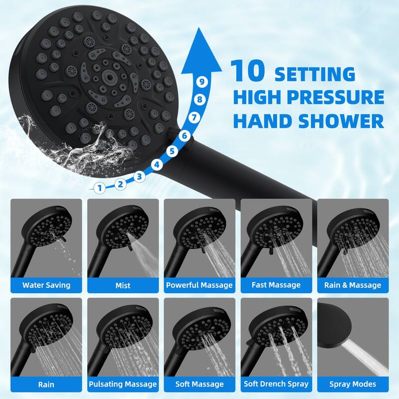 High Pressure 10-Spray Handheld Shower with Filter, 71-inch Hose
