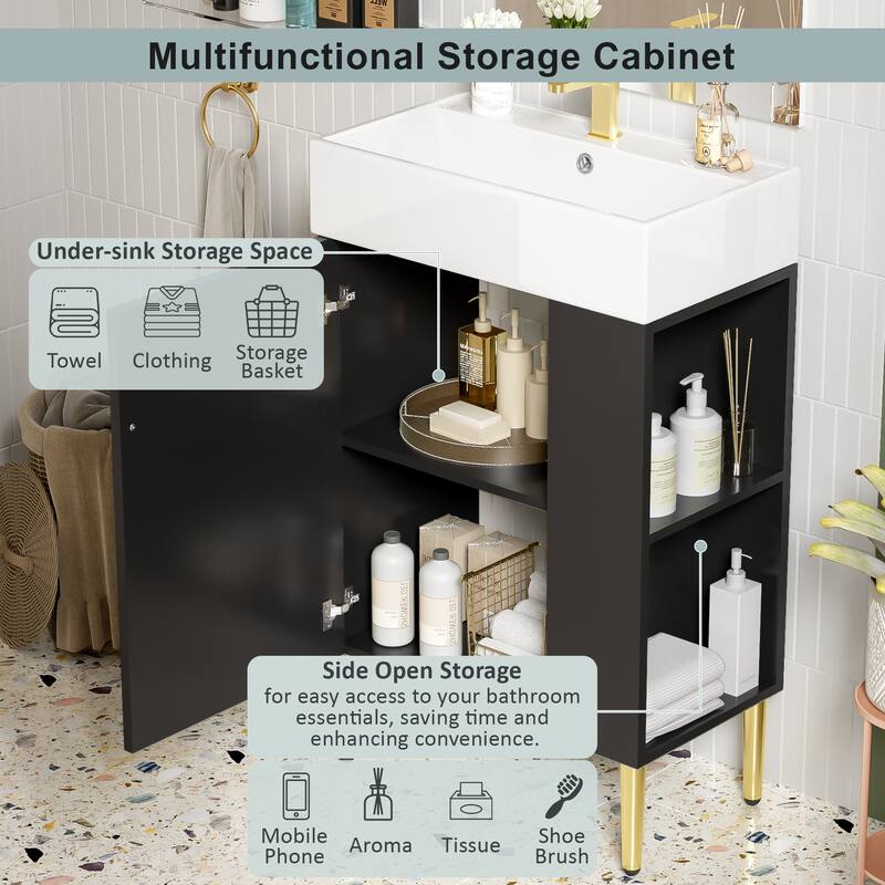 GDFStudio - Aria Wood & Ceramic Bathroom Vanity Combo Cabinet with Single Sink