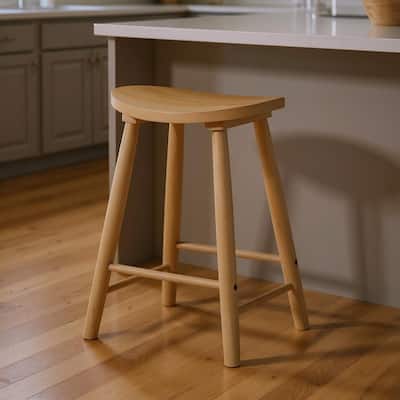 HomeRoots 25" Natural Solid Wood Backless Counter Height Bar Chair