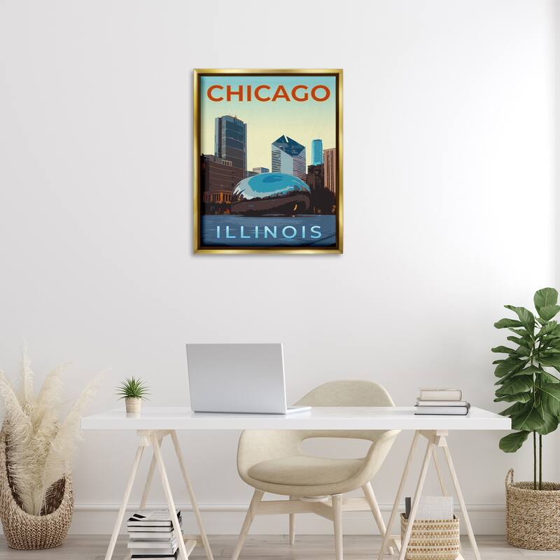 Stupell Chicago Bean Landmark Framed Floater Canvas Wall Art Design By Victoria Barnes
