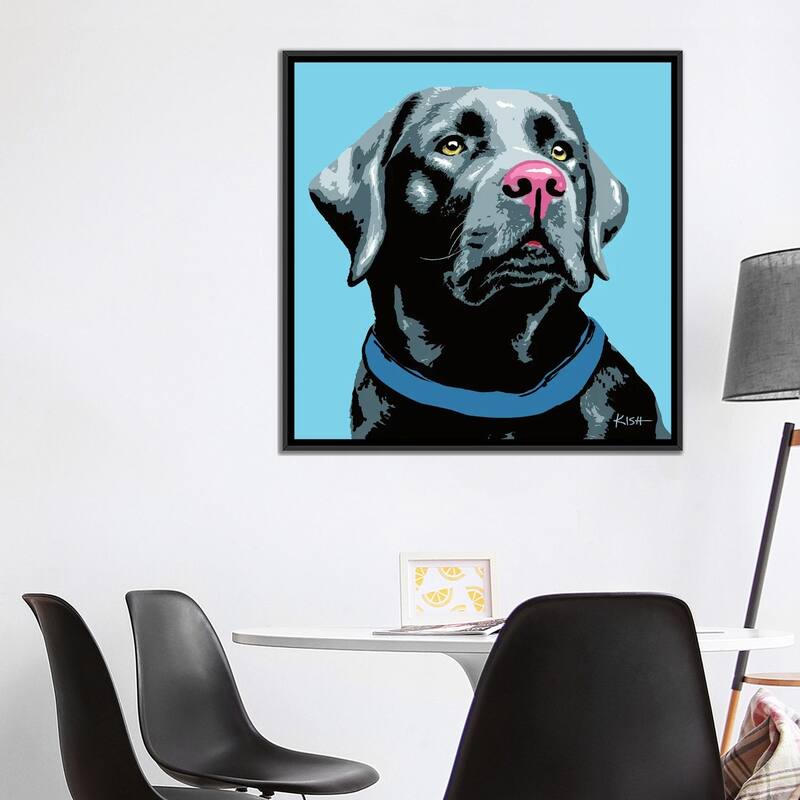 iCanvas "Black Lab Blue Woofhol" by Gretchen Kish Serrano Framed Canvas Print