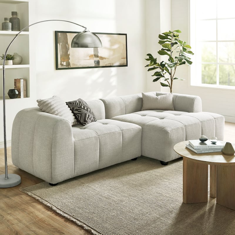 Liana Right-Facing Upholstered Fabric Modular Sofa with Chaise - Linen