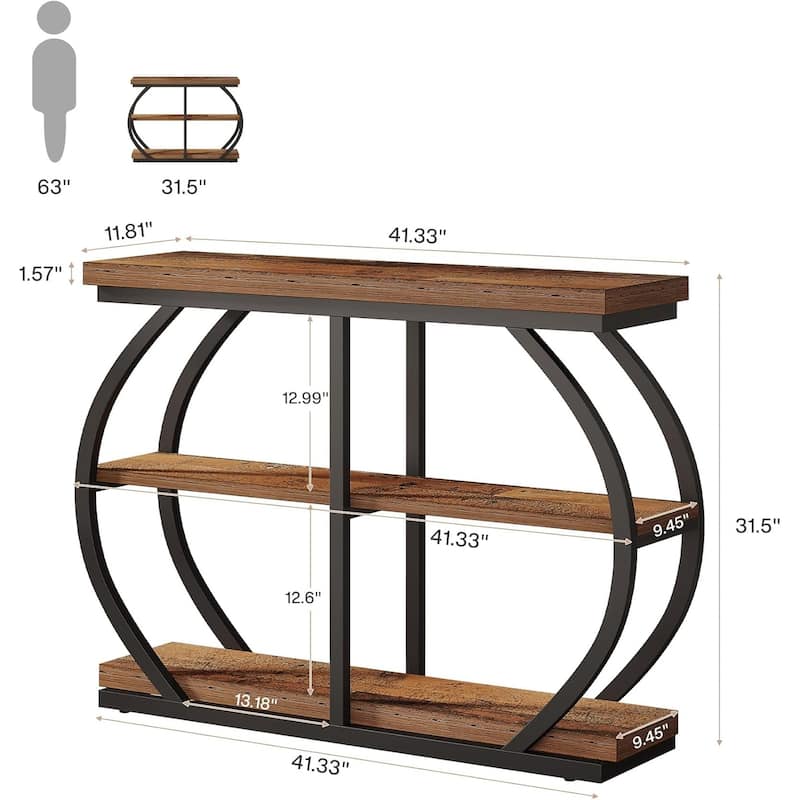 41.3" Industrial 3-Tier Console Table with Arched Metal Frame and Shelves - 11.8"D × 41.3"W × 31.5"H