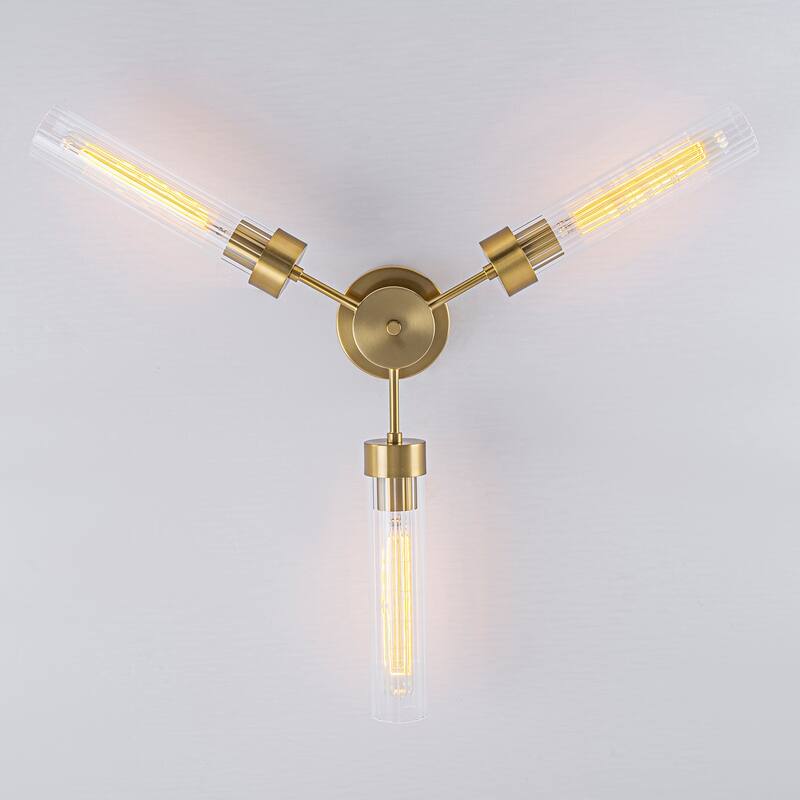 Modern Industrial 3-Light Clear Ribbed Glass Flush Mount Ceiling Light - Gold