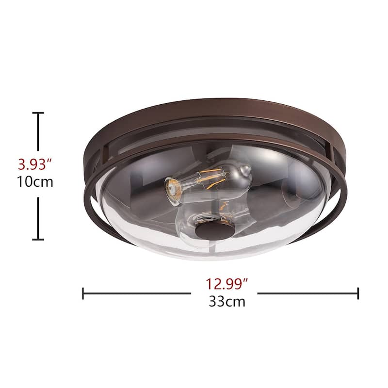 Farmhouse Rustic 2-Light Clear Glass Design Flush Mount Ceiling Lamp
