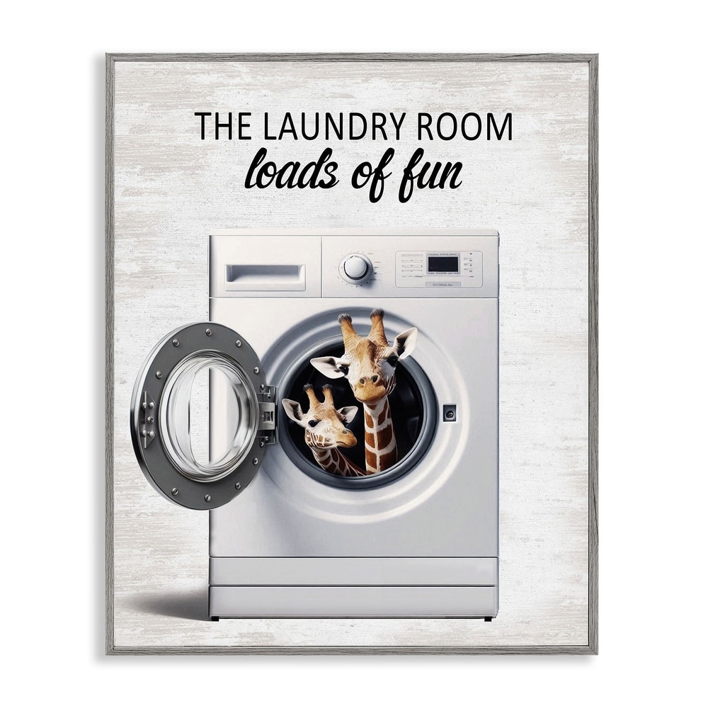 Stupell Giraffes & Laundry Load Framed Giclee Art Design By Lettered and Lined