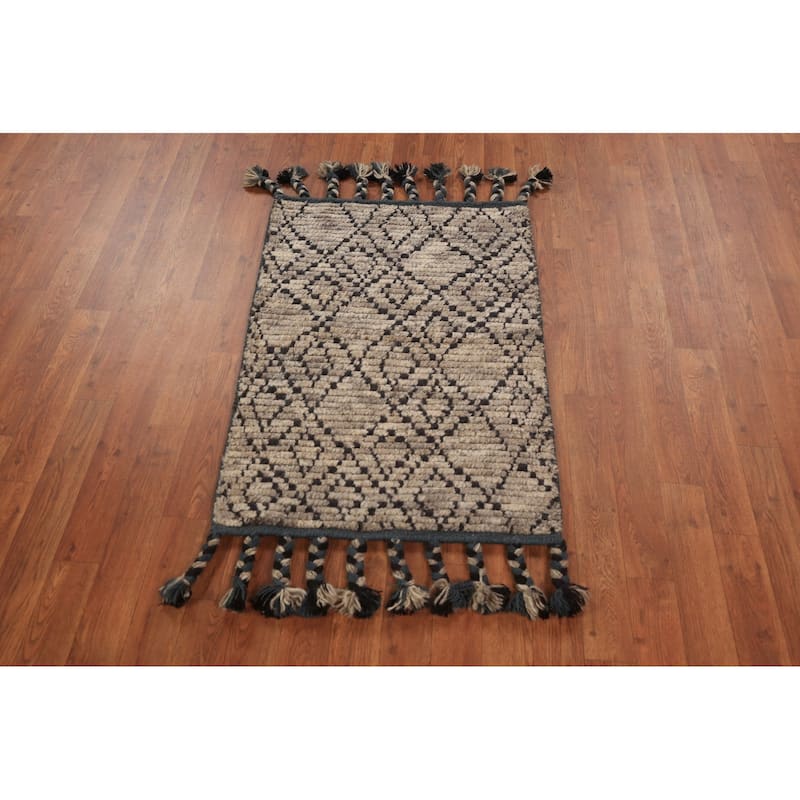 Moroccan Oriental Foyer Rug Handmade Geometric Wool Carpet - 2'0"x 3'0"