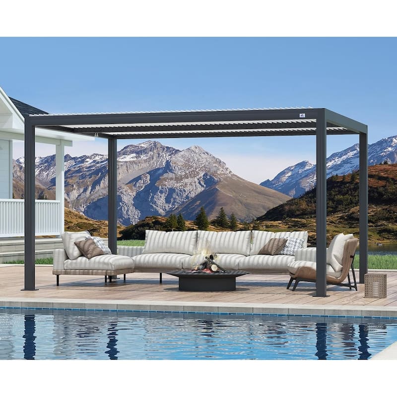 PURPLE LEAF Louvered Pergola Outdoor Aluminum Pergola with Adjustable Roof for Patio Hardtop Gazebo - 11' x 15' - Grey Frame & White Roof