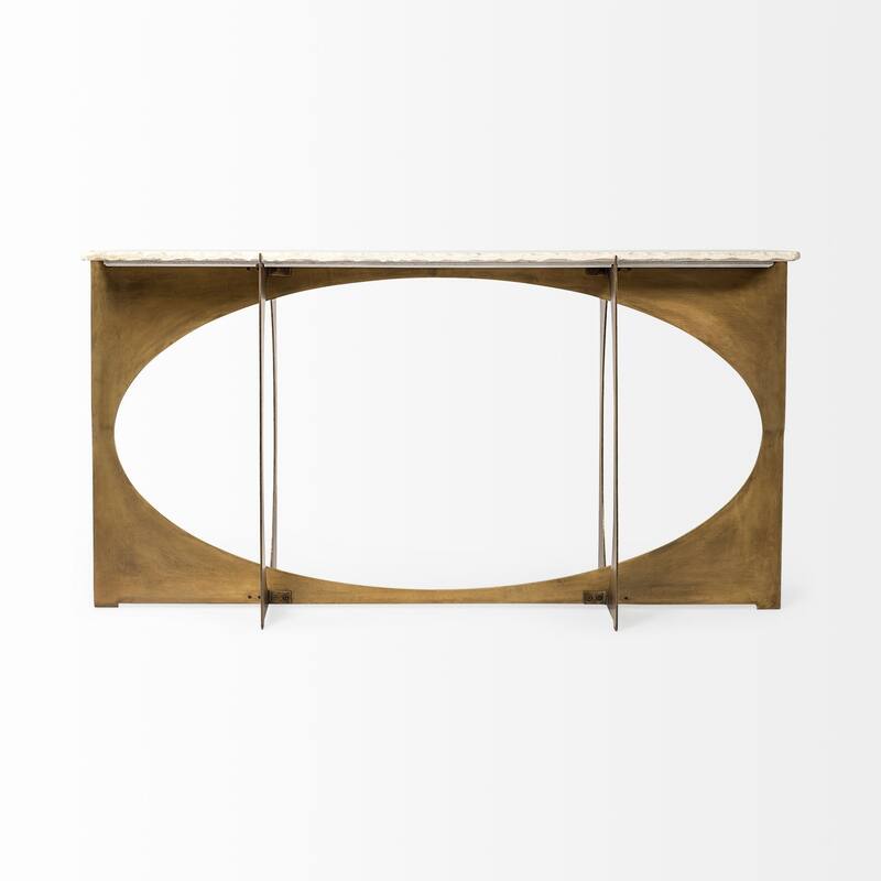 HomeRoots 59" White and Gold Genuine Marble and Metal Geo Base Console Table - 16