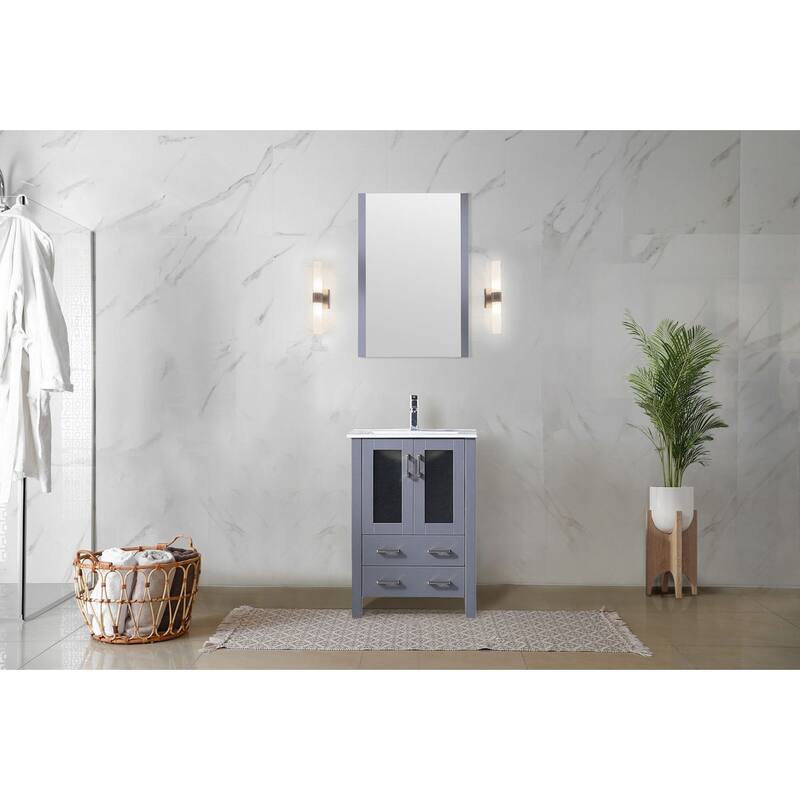 24-inch Bathroom Vanity with Ceramic Top, Mirror, and Soft Close Storage - Includes 1 Cabinet and 2 Drawers for Storage