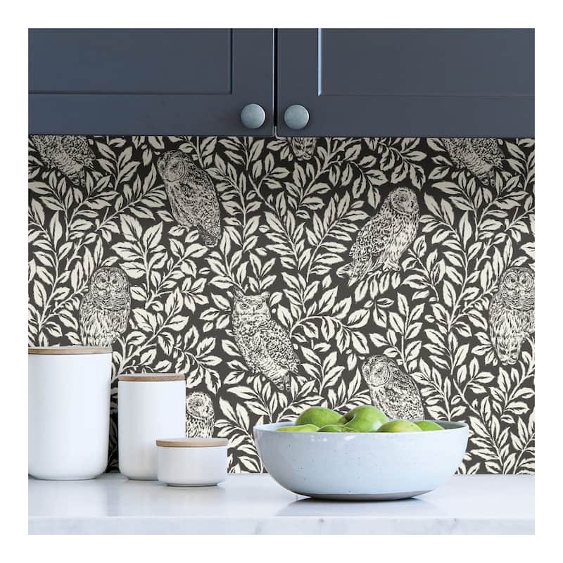 NuWallpaper Charcoal Sleepy Owls Peel & Stick Wallpaper - 216in x 20.5in x 0.025in