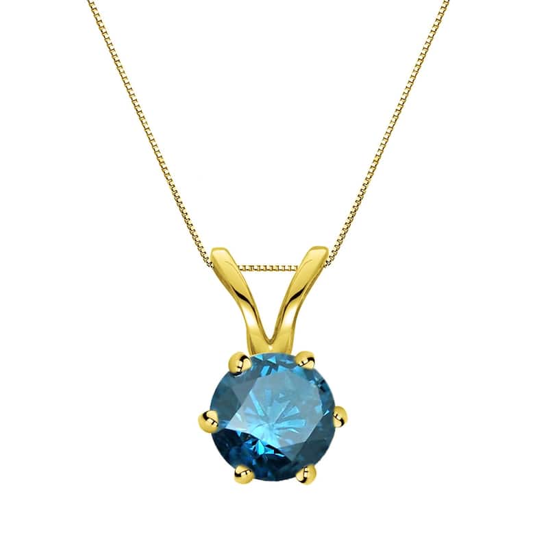 Auriya 14k Gold 1/2ctw Round Solitaire Blue Diamond Necklace 6-Prong (SI1-SI2) - Yellow