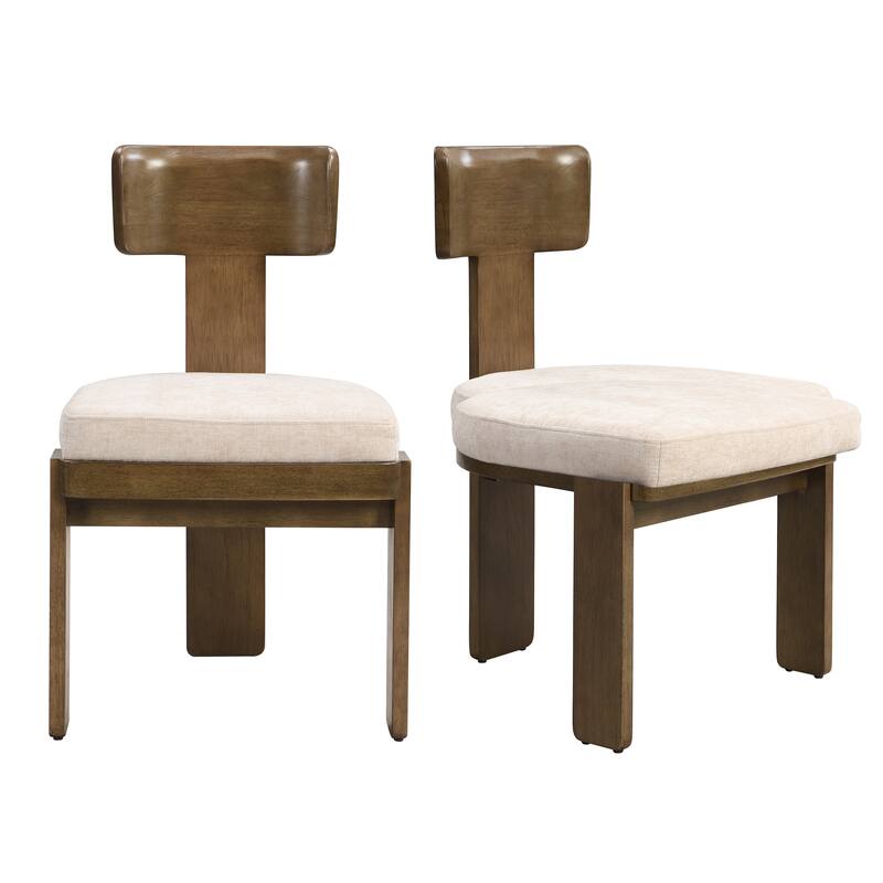 Fabric Dining Chairs Set of 2, T-Back Upholstered Dining Room Chairs with Rubber Wood Legs, Living Room Chairs