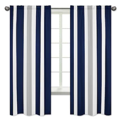 Sweet Jojo Designs Stripe Collection Navy Blue and Gray Window Curtain Panels
