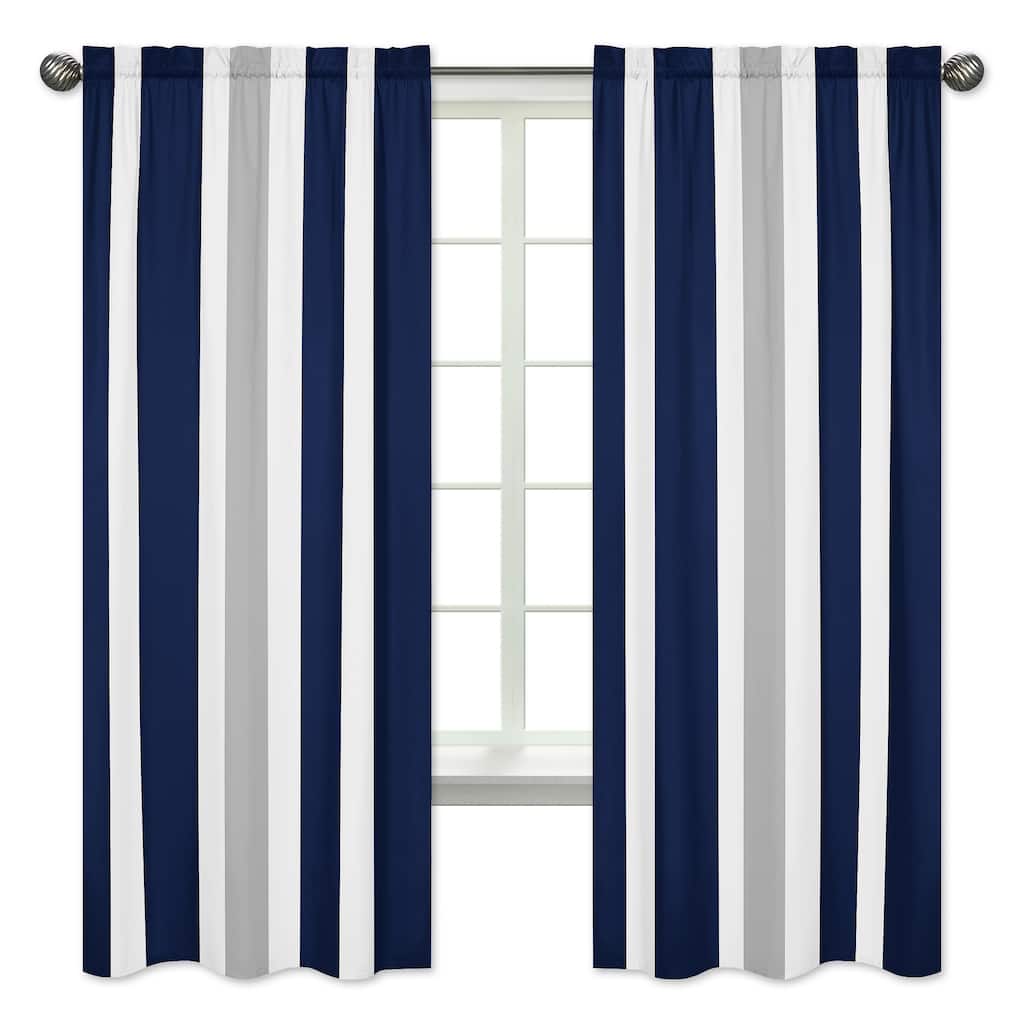 Sweet Jojo Designs Stripe Collection Navy Blue and Gray Window Curtain Panels