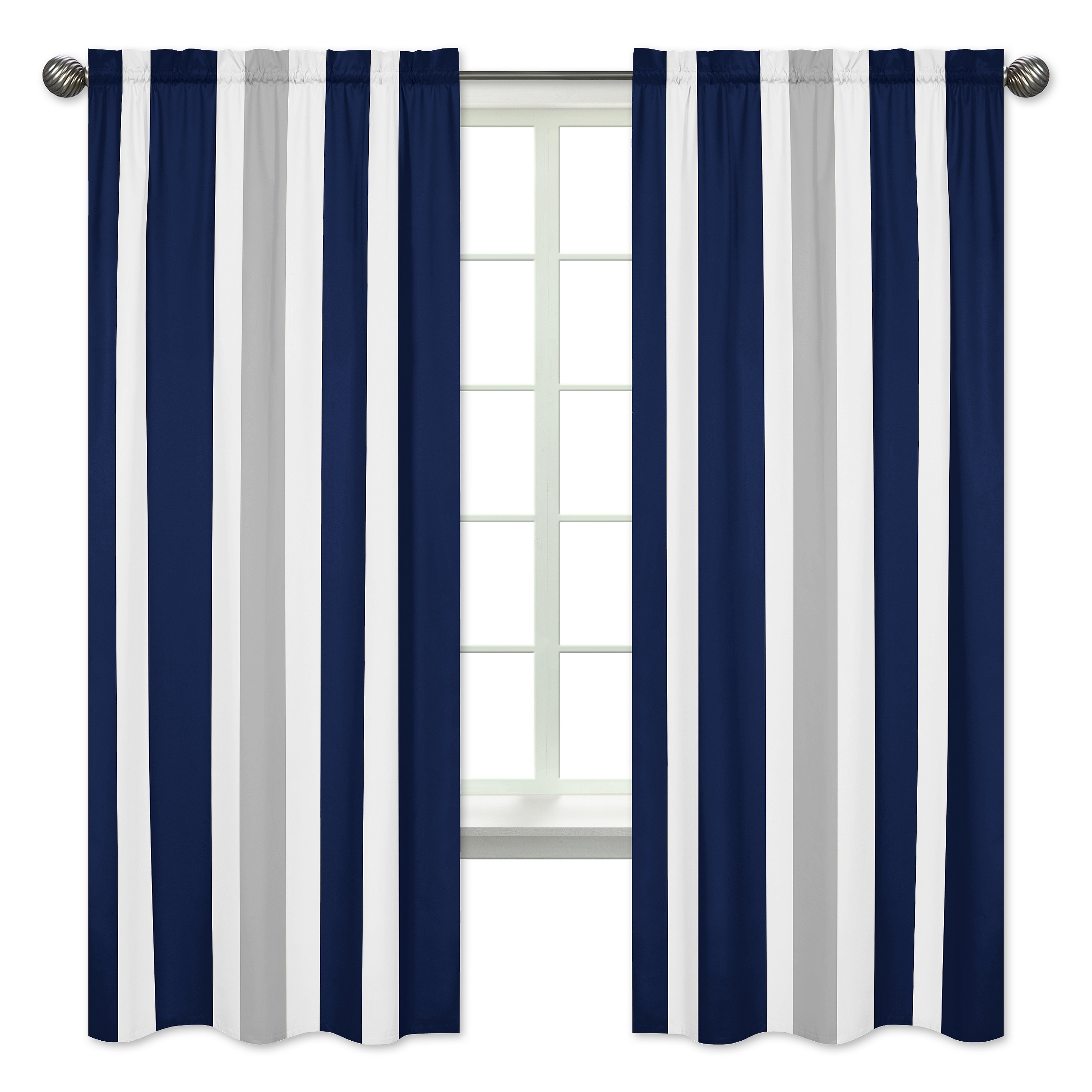 Sweet Jojo Designs Stripe Collection Navy Blue and Gray Window Curtain Panels