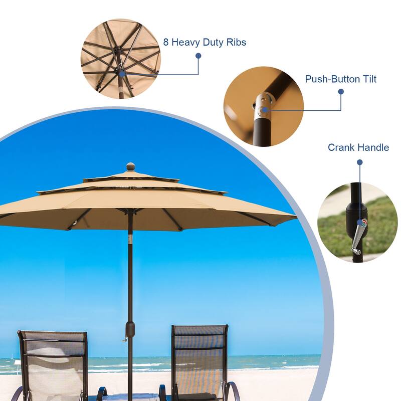 Aoodor Patio Umbrella 10 ft. for Dining Table Outdoor Market Yard Use 3 Tier Ventilation (Umbrella only)