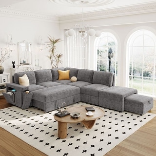 L shaped Padded Modular Sofa with Storage Space USB Ports and Cup Holders on the Armrests Suitable Bed Bath Beyond 40634805