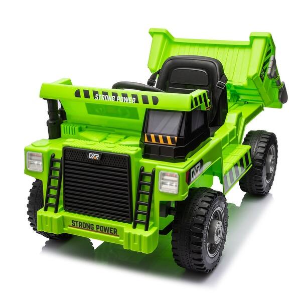 slide 2 of 60, Ride on Dump Truck, 12V Ride on Car with Parents Control, Electric Dump Bed and Extra Shovel,Phone stand Green