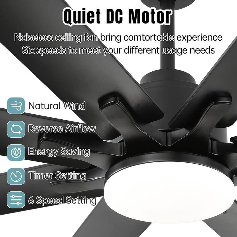 52 Inch/66 Inch/72 Inch Modern Ceiling Fan with Dimmable LED Light ,Remote&APP Control,8 Blades for Large Living Room,Porch