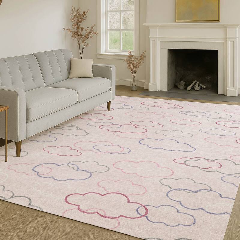 Machine Washable Indoor/ Outdoor Modern Clouds Chantille Rug