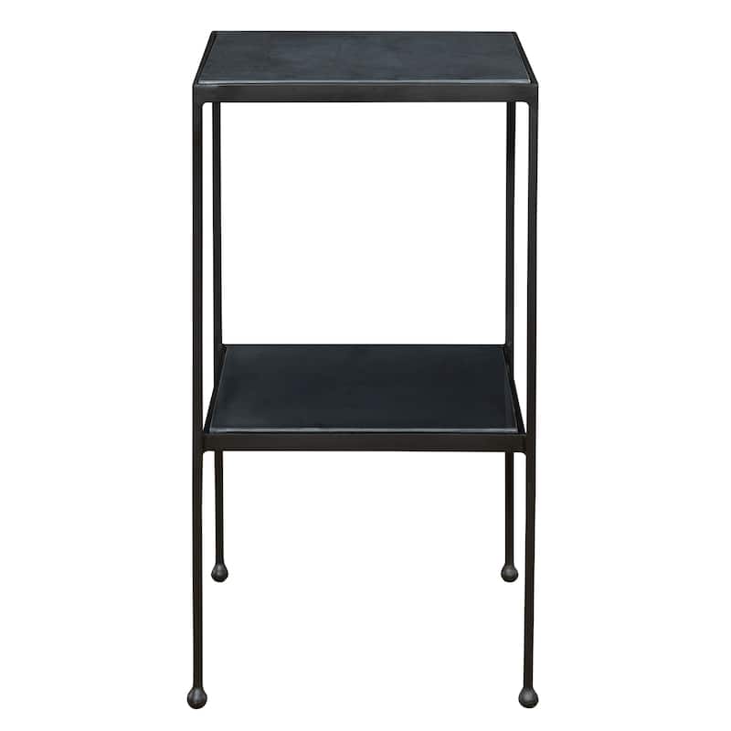 2 Tier Square Marble Top Side Accent Table - 25" - Black