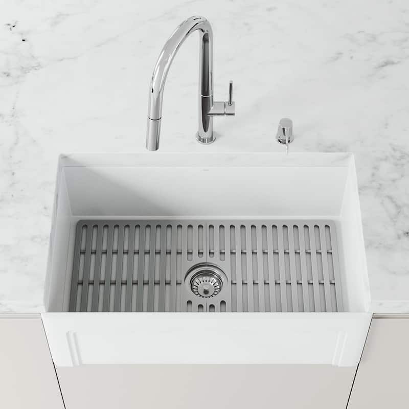 VIGO 30" L X 15" W Silicone Protective Bottom Grid for Kitchen Sink in Gray - Gray
